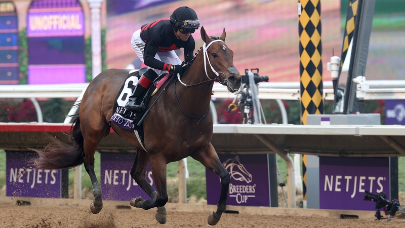 Jockey Joel Rosario rides Echo Zulu to win the Breeders' Cup Juvenile Fillies at Del Mar