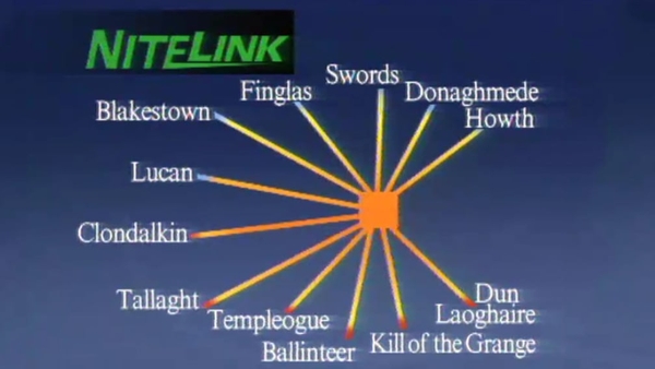 Dublin Bus Nightlink destinations in 1991.
