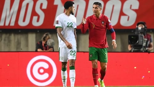 Andrew Omobamidele and Cristiano Ronaldo during the Faro fixture on 1 September