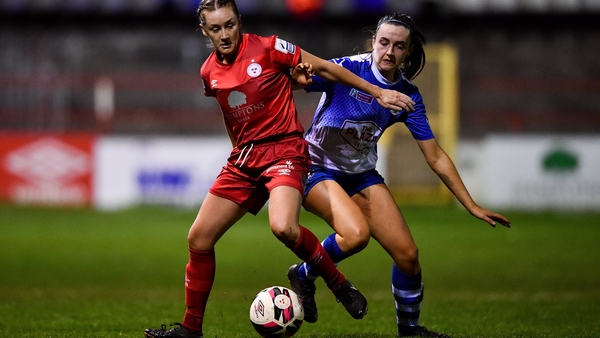Rachel Graham of Shelbourne in action against Chloe Singleton of Galway