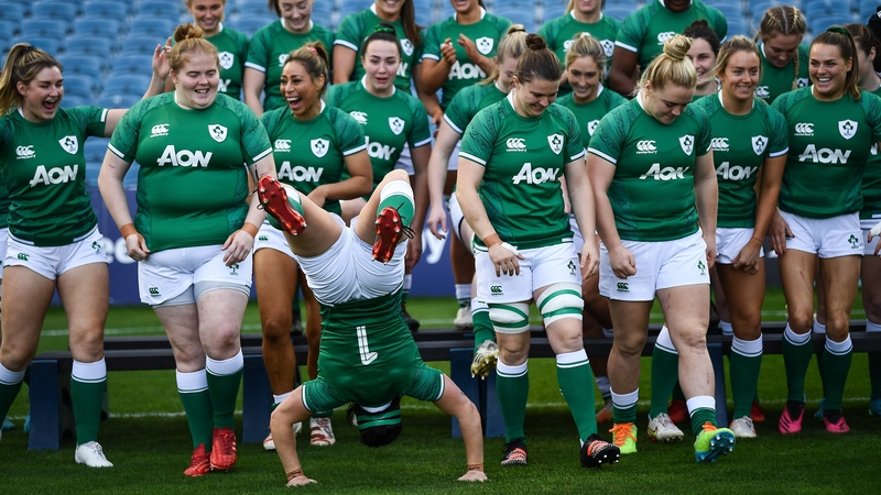 Lindsay Peat in acrobatic form during team photos ahead of tomorrow's test with the United States