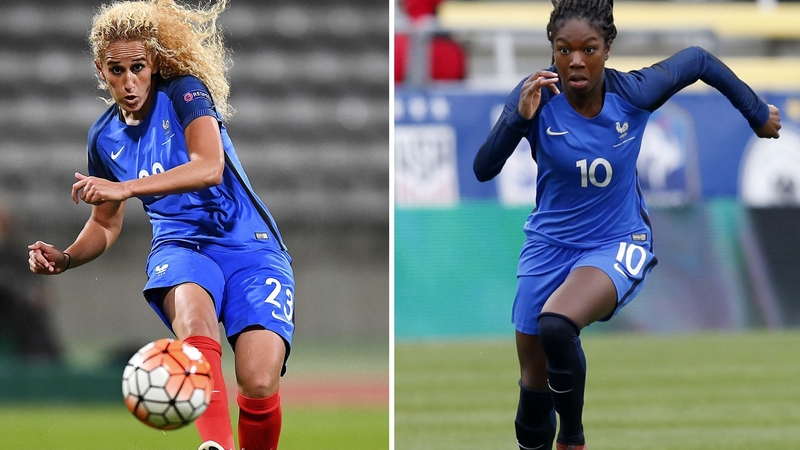 Aminata Diallo (R) was detained by police investigating an assault on her club and international team-mate Kheira Hamraoui