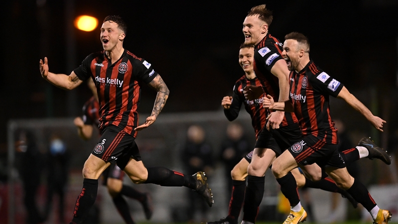 Rob Cornwall, left, celebrates after scoring Bohemians' third goal