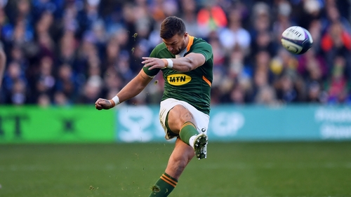 Handre Pollard kicks a penalty for South Africa