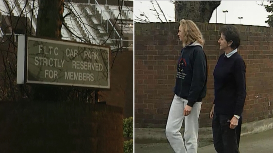 Women outside Fitzwilliam Lawn Tennis Club in Dublin, 1996.