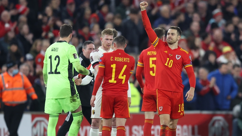 Aaron Ramsey acknowledges the Welsh fans after their 1-1 draw with Belgium