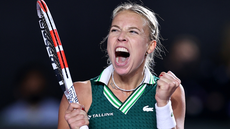 Anett Kontaveit celebrates her semi-final victory over Maria Sakkari