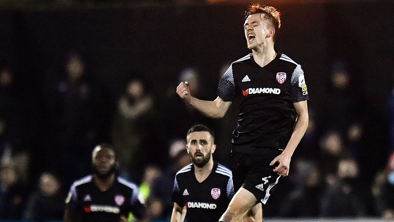 Ciaron Harkin celebrates after scoring Derry's equaliser