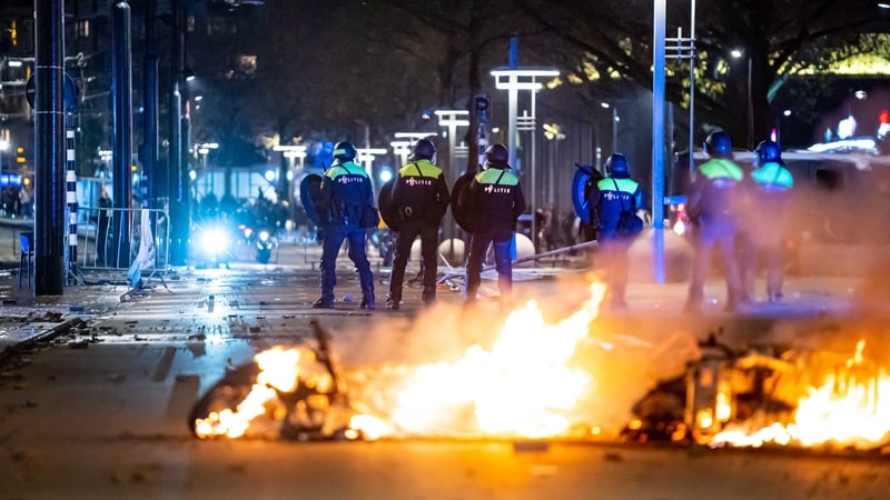 At least one police car was set on fire during the protest