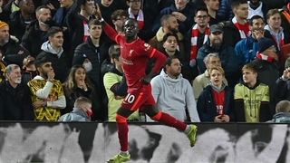 Sadio Mane celebrates after scoring the only goal of the first half