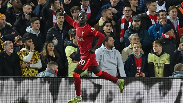 Sadio Mane celebrates after scoring the only goal of the first half