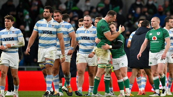Ireland celebrate after a seven-try victory