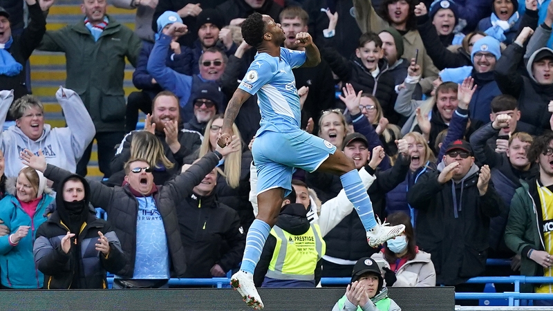Raheem Sterling celebrates his first league goal since August