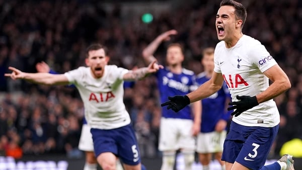 Reguilon reels away in ecstacy after scoring the winning goal for Spurs
