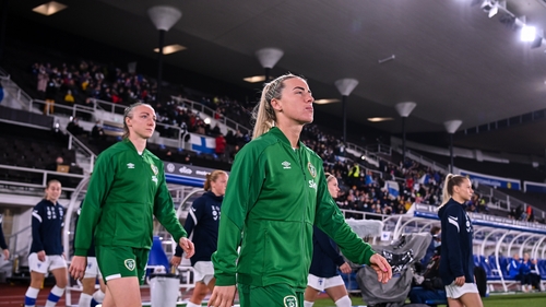 Savannah McCarthy takes to the field ahead of the 2-1 win over Finland