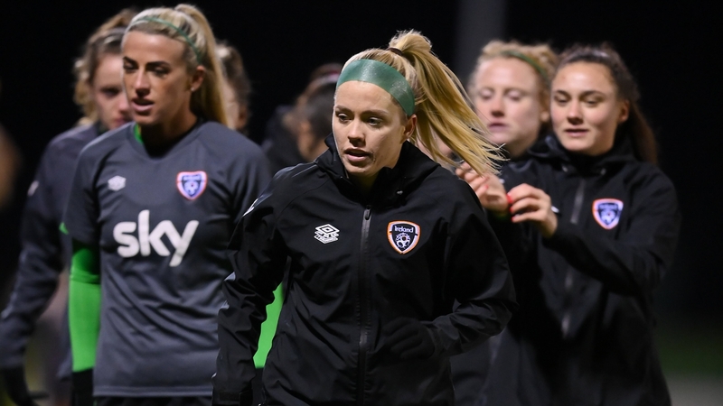 Ireland players training on the eve of the game