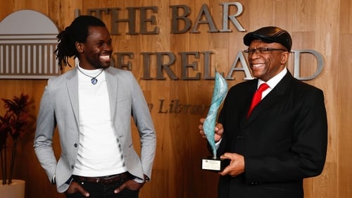 MASI spokesperson Bulelani Mfaco and the group's co-founder Lucky Khambule receiving the award