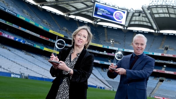 Dr Alison Campbell, KTI Director, and Richard Curran, MC of the Impact awards ceremony