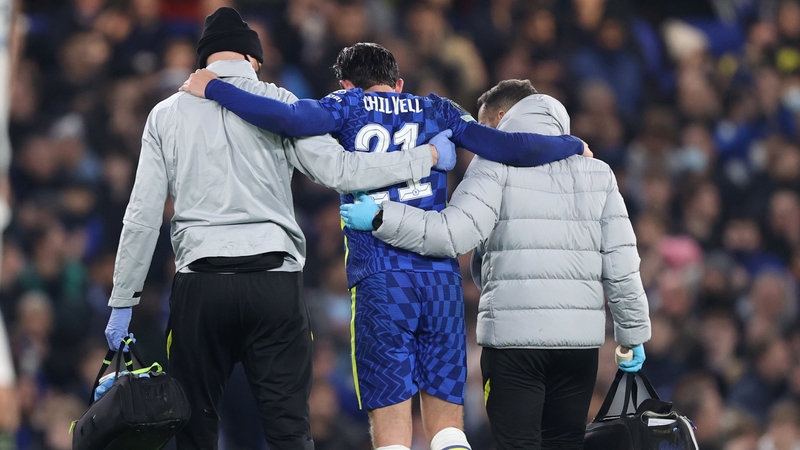 Chilwell being helped off the pitch against Juventus
