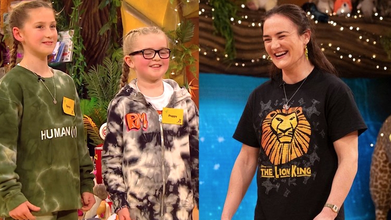 Kellie (right) with fans Poppy and Darcy on Friday's Toy Show