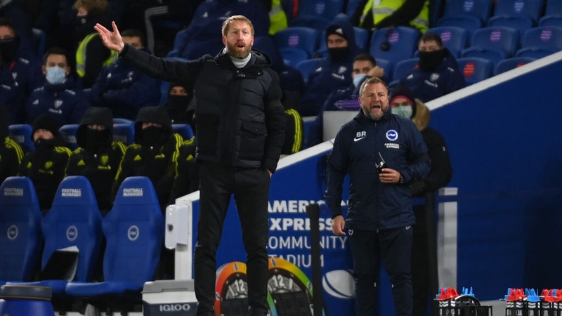 Graham Potter reacts during the goalless draw with Leeds United