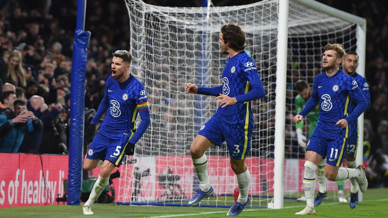 Jorginho celebrates his penalty against Manchester United