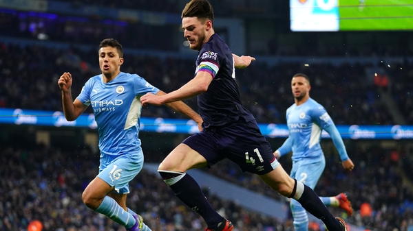 Rodri keeping tabs on Declan Rice at the London Stadium
