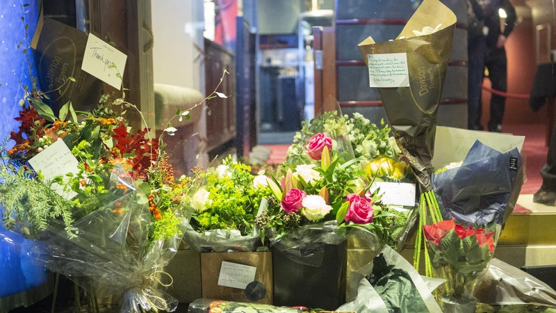 Flowers outside London's Sodheim Theatre