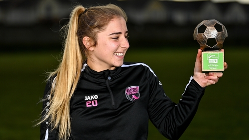 Ellen Molloy poses with her Player of the Month trophy
