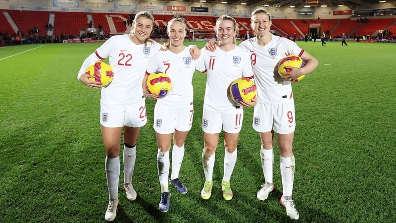 (L-R) Alessia Russo, Beth Mead, Lauren Hemp and Ellen White all scored hat-tricks for England