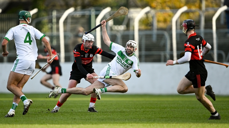 Joe Cuddihy of Shamrocks Ballyhale in action against Kevin McDonald of Mount Leinster Rangers