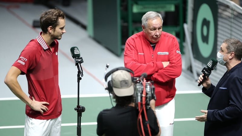 Daniil Medvedev with his coach Shamil Tarpischev afterwards