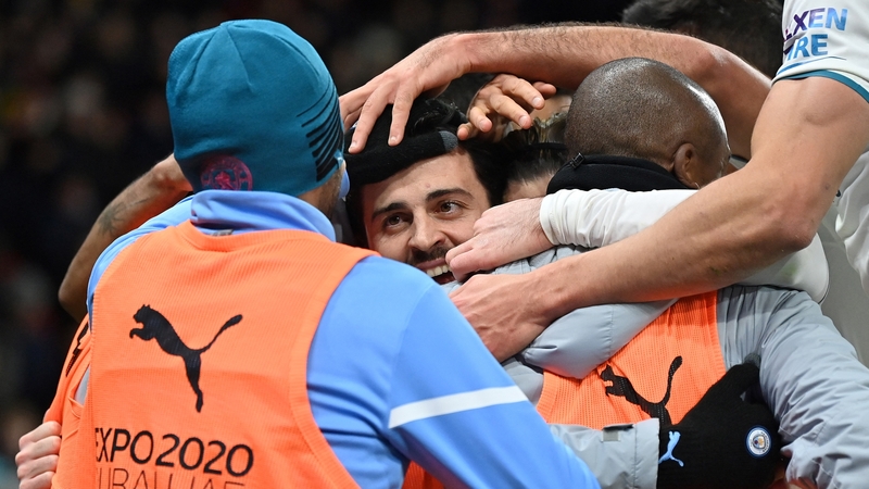Bernardo Silva is mobbed after scoring Manchester City's third goal