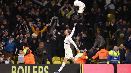 Patrick Bamford celebrates after scoring Leeds' equaliser