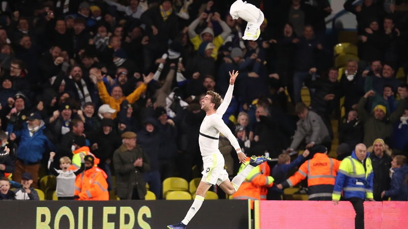 Patrick Bamford celebrates after scoring Leeds' equaliser