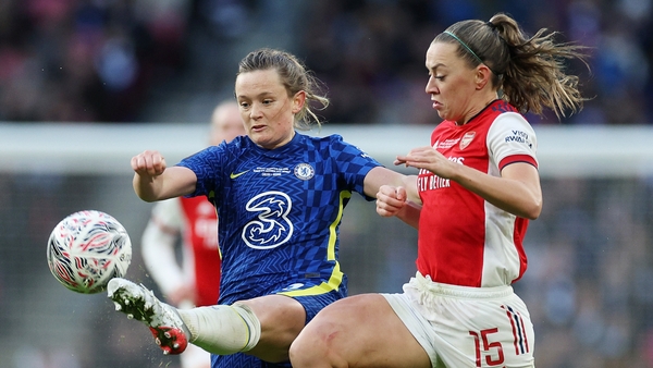 McCabe battling for possession against Erin Cuthbert