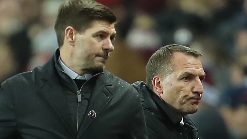 Steven Gerrard (L) got the better of his former Liverpool manager Brendan Rodgers