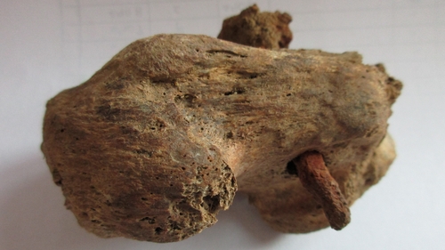 The nail in the heel of the skeleton of the crucified man