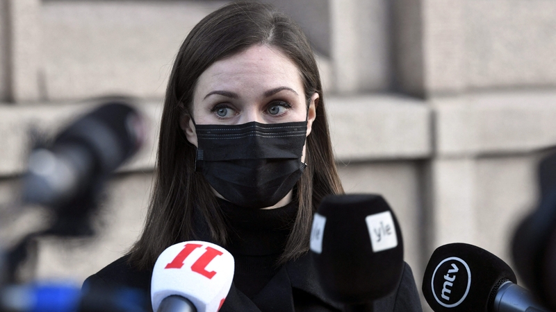 Finnish Prime Minister Sanna Marin speaking to the media today in Helsinki