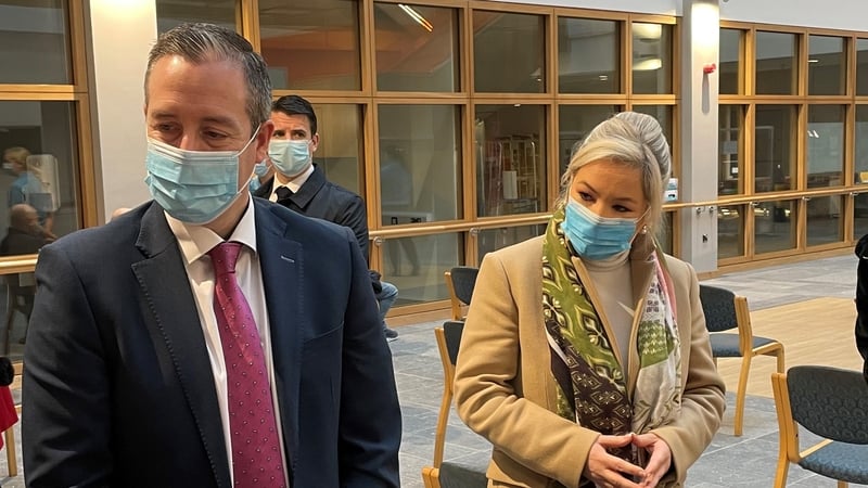 Paul Givan and Michelle O'Neill seen during a visit to Lisburn Primary and Community Care Centre