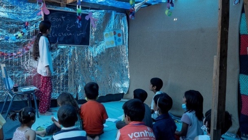 Manija teaches at a school in the Moria Reception and Identification Centre in Greece, the largest camp for refugees and migrants in Europe