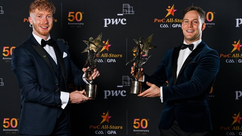 Limerick's Cian Lynch, Hurler of the Year (L) and Tyrone's Kieran McGeary, Footballer of the Year