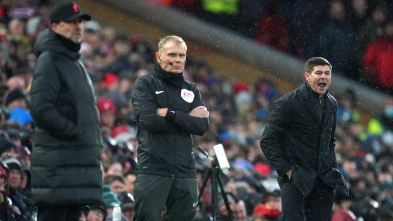 Liverpool manager Jurgen Klopp (left) and Aston Villa manager Steven Gerrard on the touchline