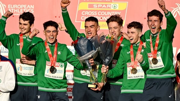 Team Ireland (from left) with their gold medals: Thomas Devaney, Darragh McElhinney, Keelan Kilrehill, Donal Devane, Jamie Battle, and Michael Power