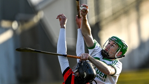 Joey Holden wins a high ball against Mount Leinster Rangers in Ballyhale's Leinster club SHC quarter-final win