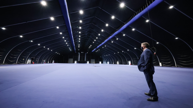 Stormont Health Minister Robin Swann at the vaccination centre in Belfast's Titanic Quarter (pic: Kelvin Boyes / Press Eye)