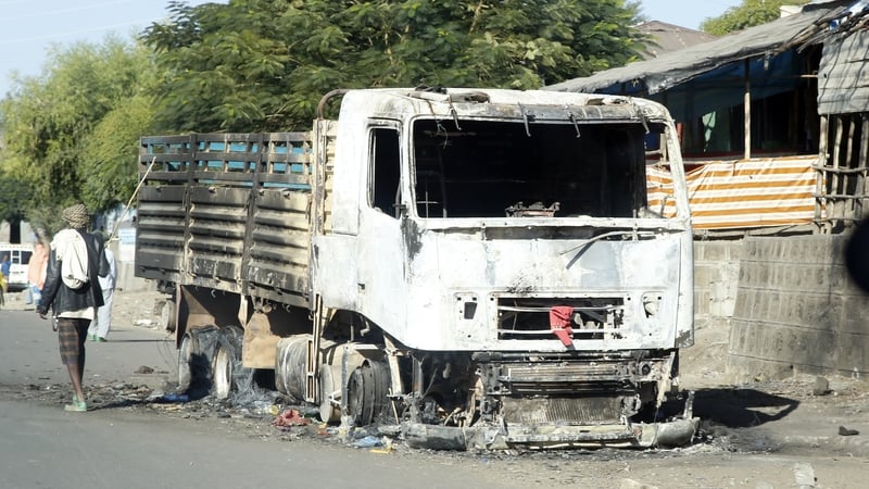 Military vehicle damaged by Tigray rebels after Ethiopian army took control of part of Amhara