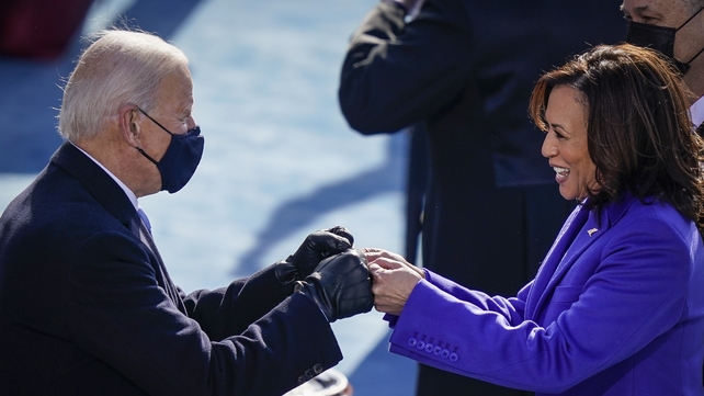 20 January: US President Joe Biden fist bumps Vice President Kamala Harris after they took their oaths of office 
(Photo: Drew Angerer)