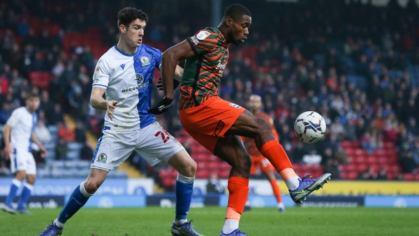 Blackburn captain Darragh Lenihan and Chuks Aneke of Birmingham City battle for the ball