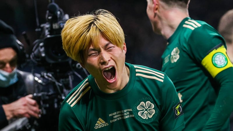 Furuhashi celebrates after scoring the winner